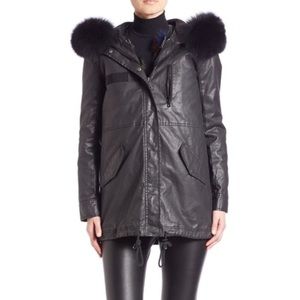 Alice and Olivia Fur Trim Leather Parka